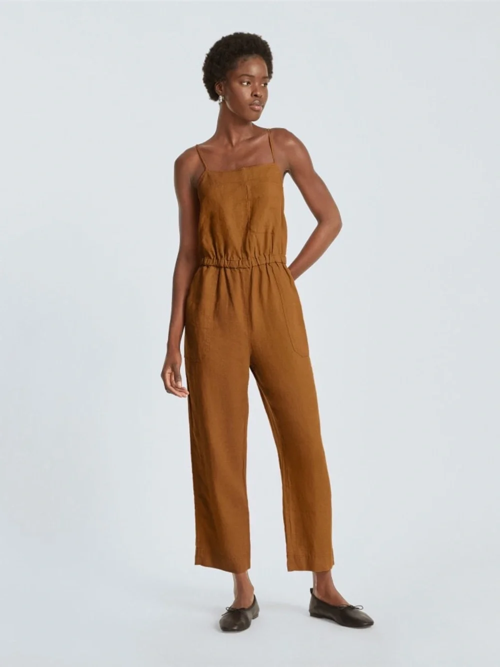 Everlane Linen Shoestring Jumpsuit in Tawny Brown size Medium. New without tag